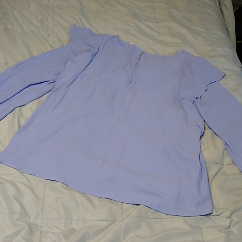 Lush Periwinkle Blue Blouse Ruffles Long Sleeve S - Picture 6 of 7